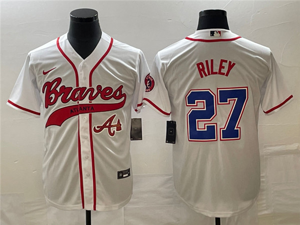 Men's Atlanta Braves #27 Austin Riley White Cool Base With Patch Stitched Baseball Jersey